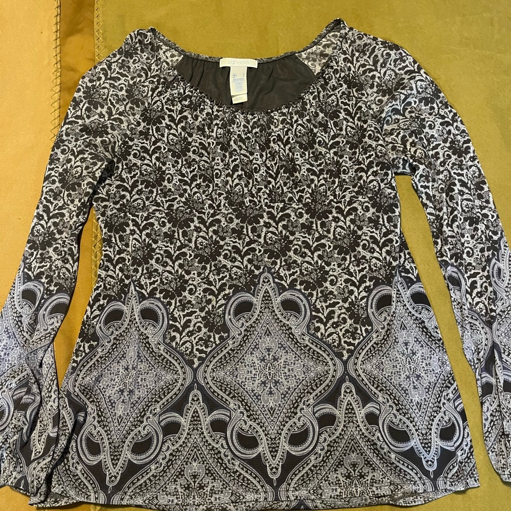 Elegant Black & bluish gray Patterned Women's Top